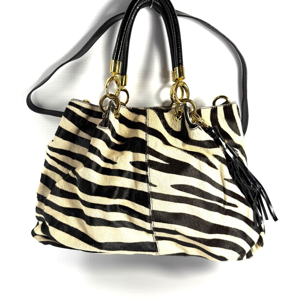Mania Zebra Pattern Shoulder Bag with Black Accents